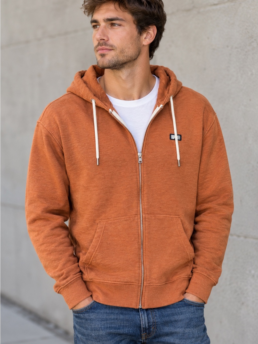 American Eagle Hoodie Mens L Brown Full Zip Logo Graphic Long Sleeve Sweater